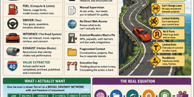 The Ferrari on a One-Lane Highway — AI capability, wooden-log bottlenecks, interface constraints, and the need for a multi-lane AI research highway.